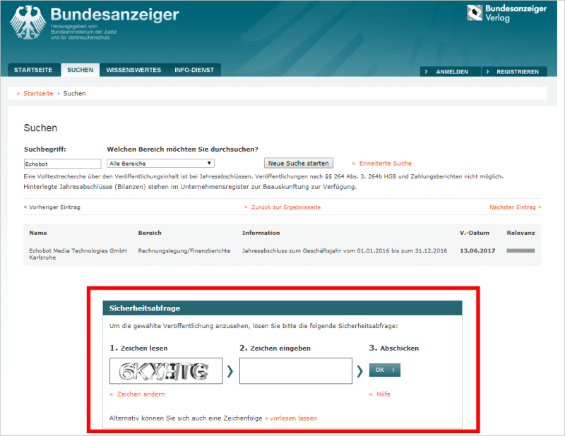 Bundesanzeiger Captcha