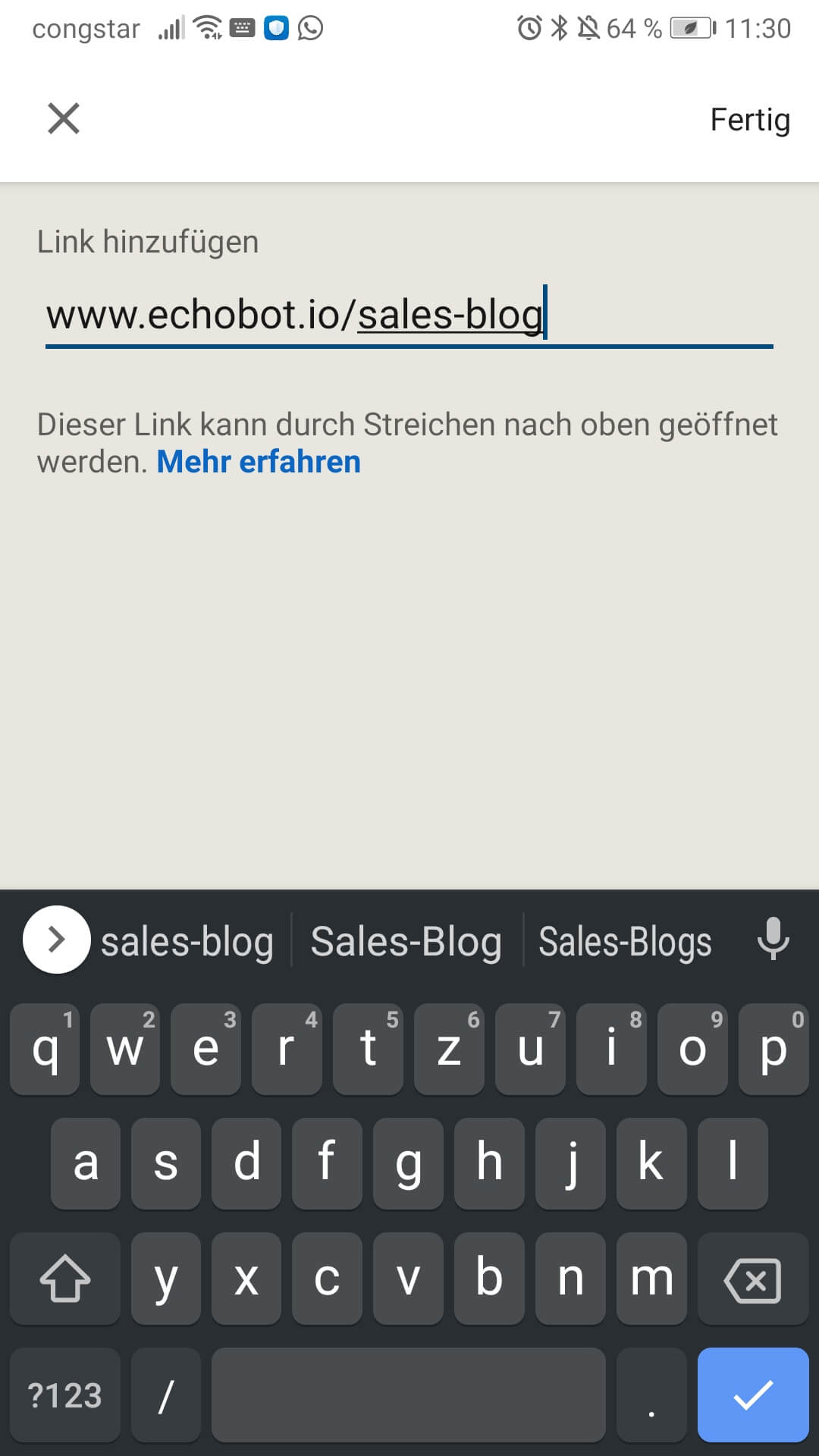 LinkedIn Story - Link einfügen