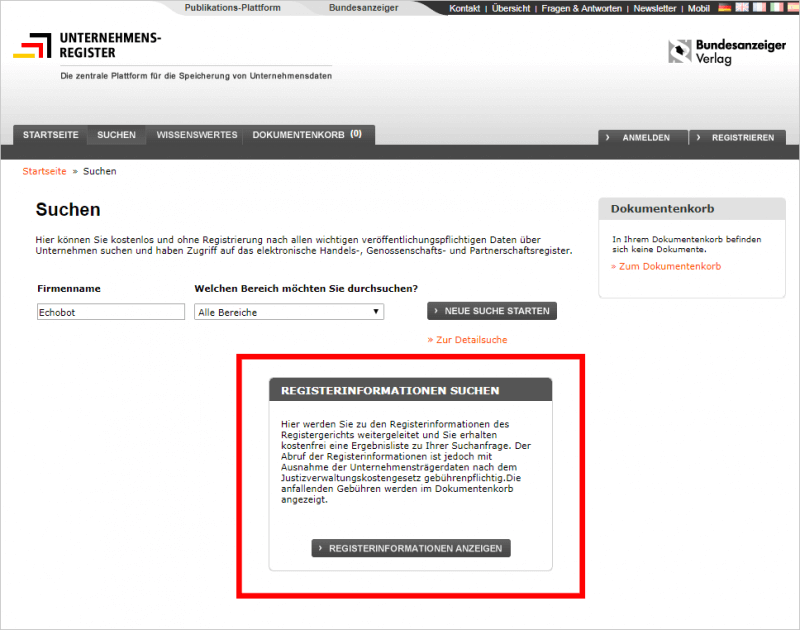 Unternehmensregister Paywall