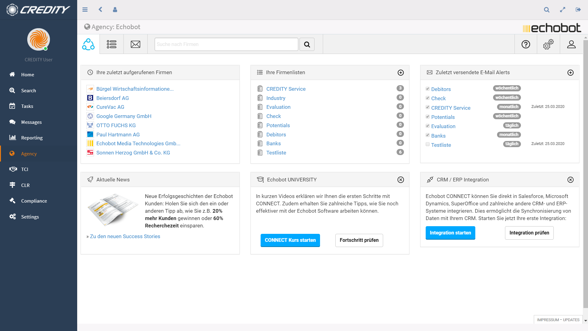 Integration von Echobot CONNECT in CREDITY