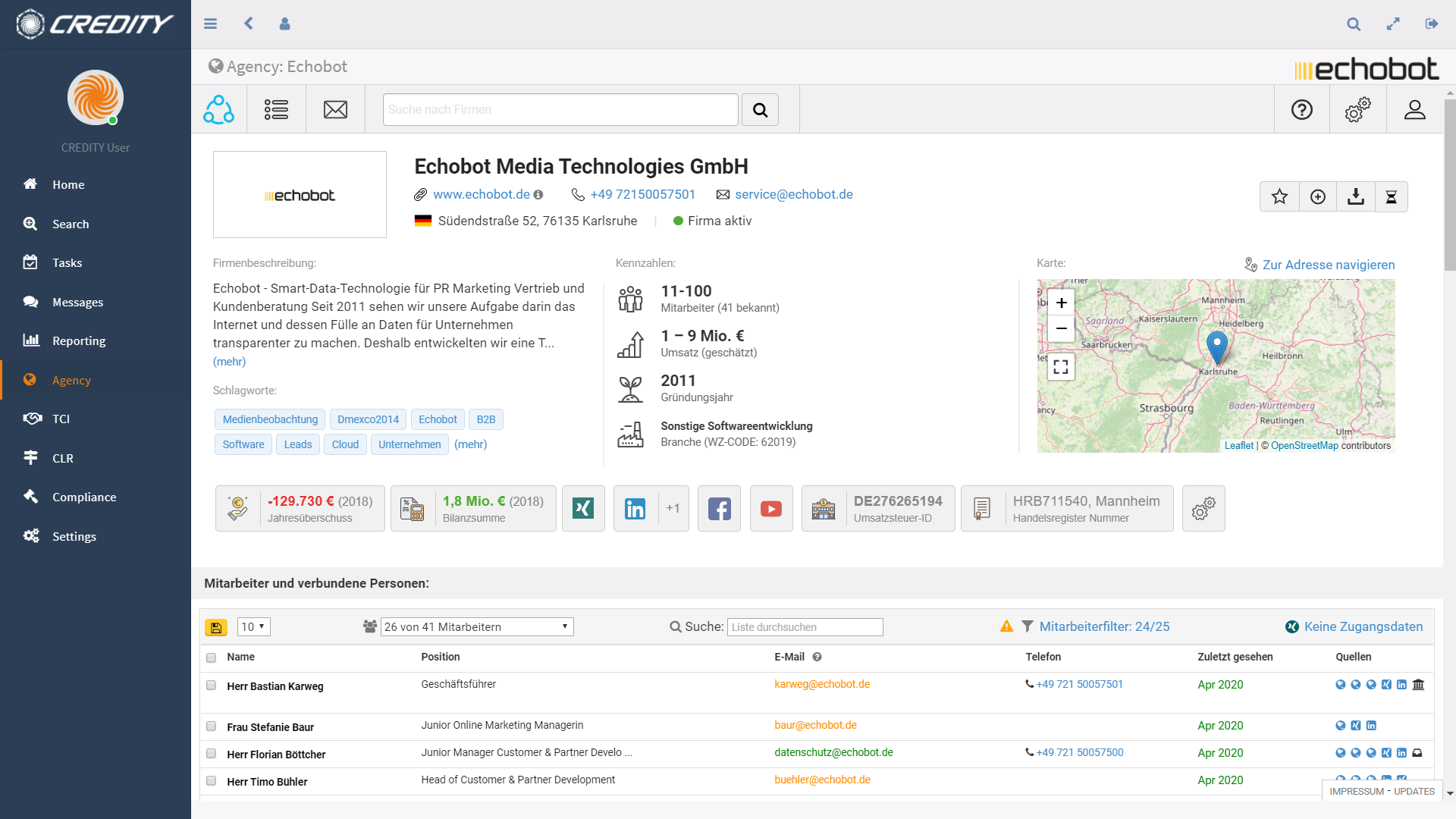 Integration von Echobot CONNECT in CREDITY