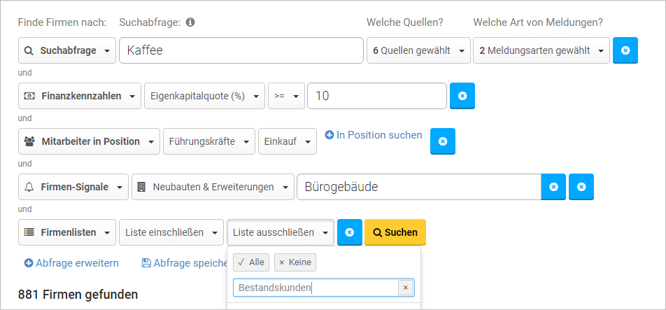 Firmen suchen und ausschließen_Info Firmen finden - Ausschlussmöglichkeiten in Echobot TARGET