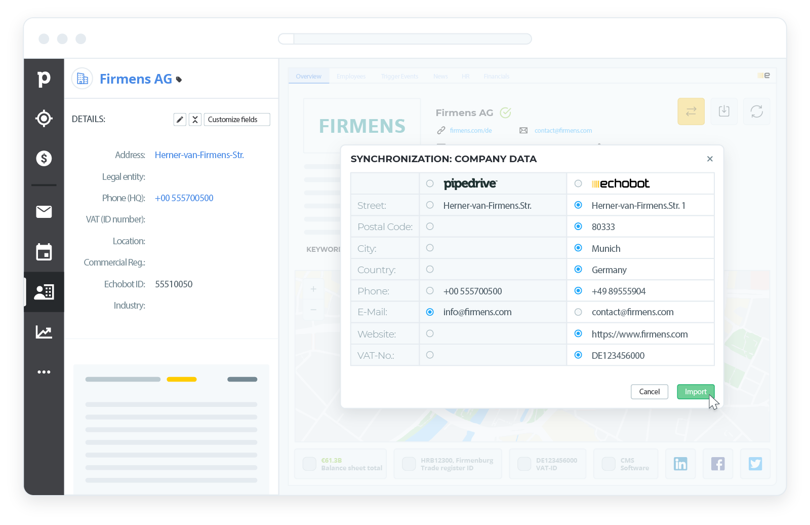 Firmendatensätze im Pipedrive CRM aktuell halten