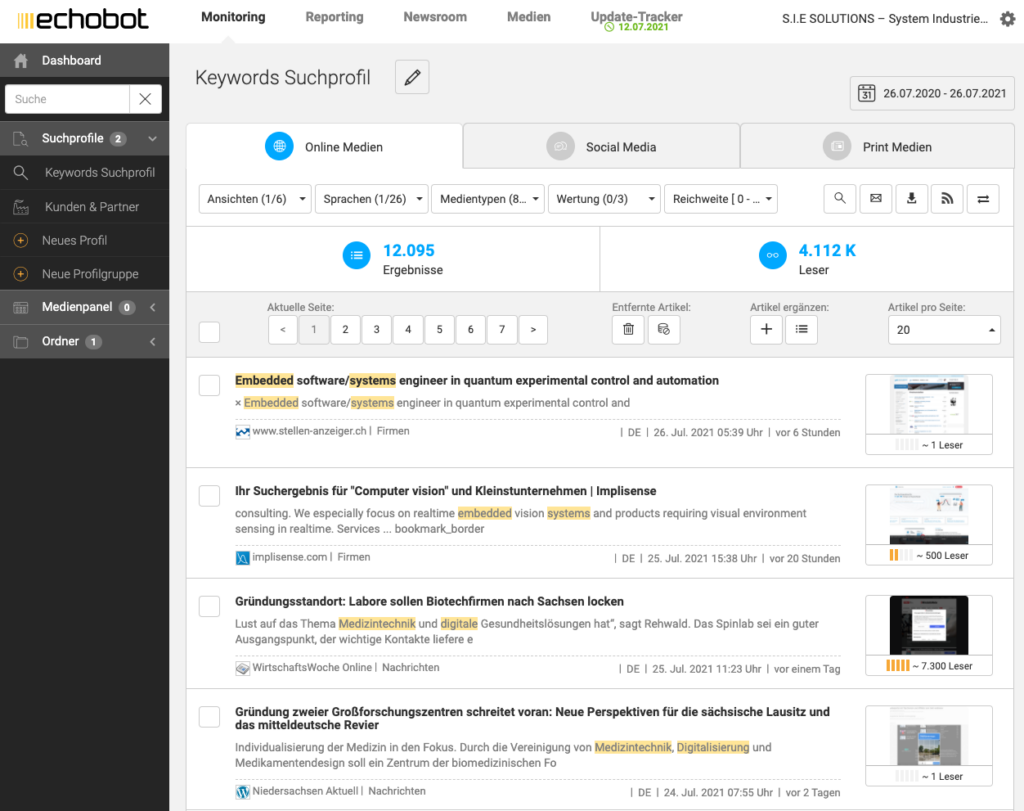 Medien- & Firmebeobachtung mit MONITORING