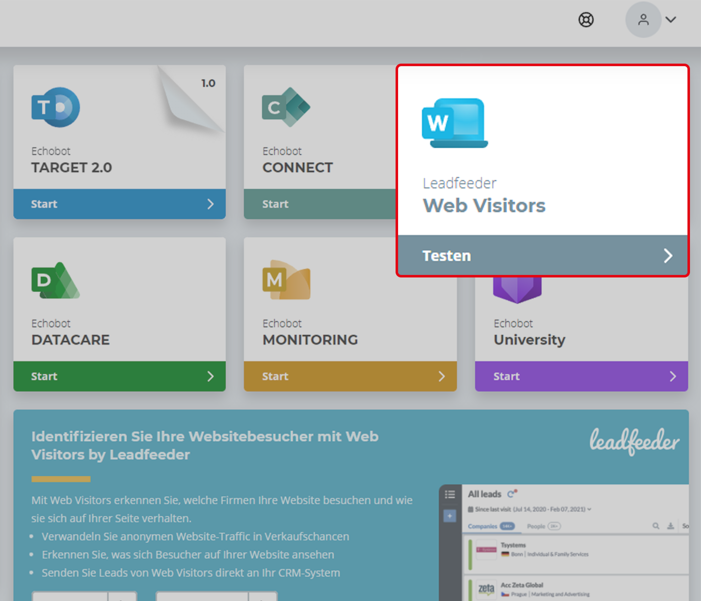 Web Visitors Zugang